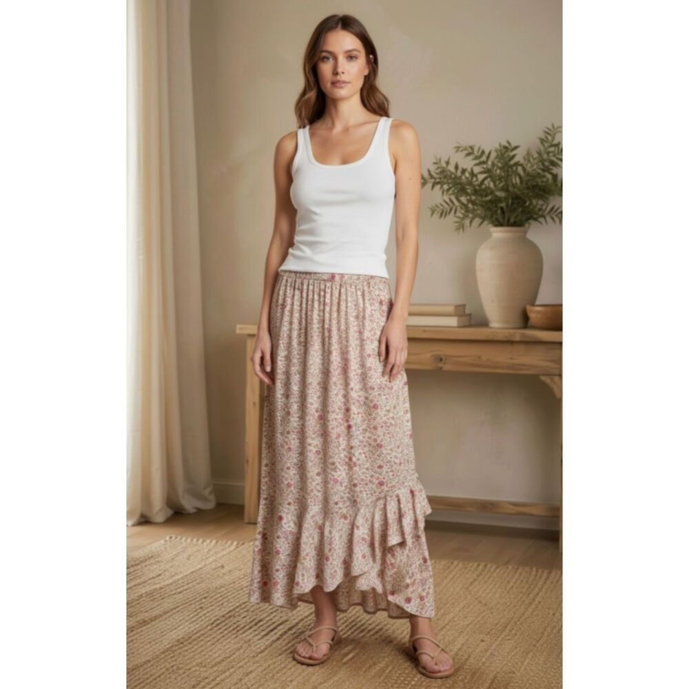 Vintage Genuine Sonoma Jean Co Maxi Skirt Floral Cottagecore Asymmetric Sz M